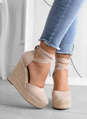 AMBRA - Espadrilles Alexoo beige con zeppa in corda e laccio