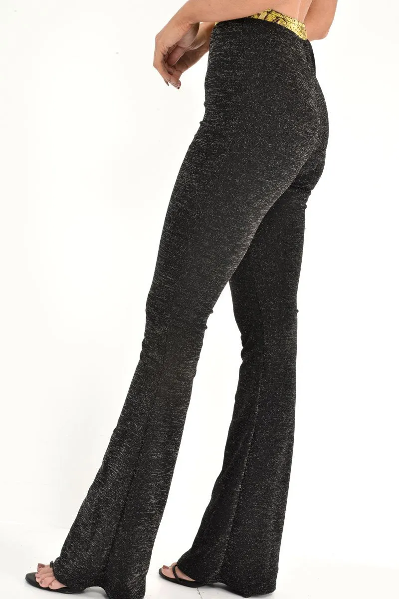 Black Glitter Kick Flare Trousers - Chlo