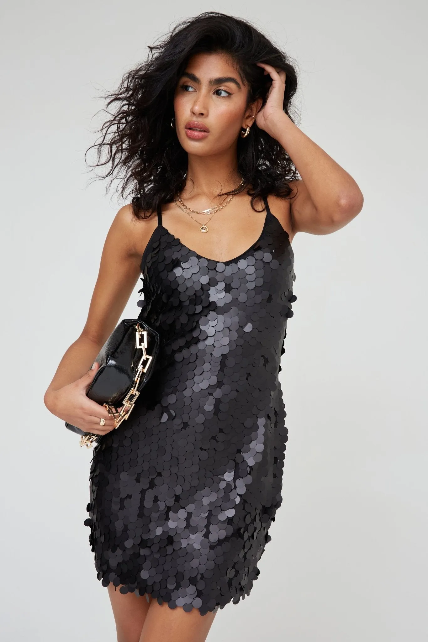 DISC SEQUIN SLIP DRESS