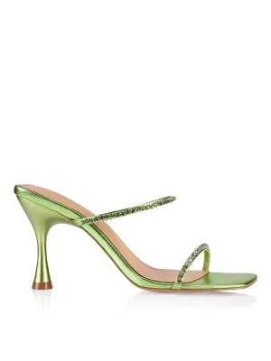 Izzy Diamante Stiletto Heels - Lime Green Metallic Leather