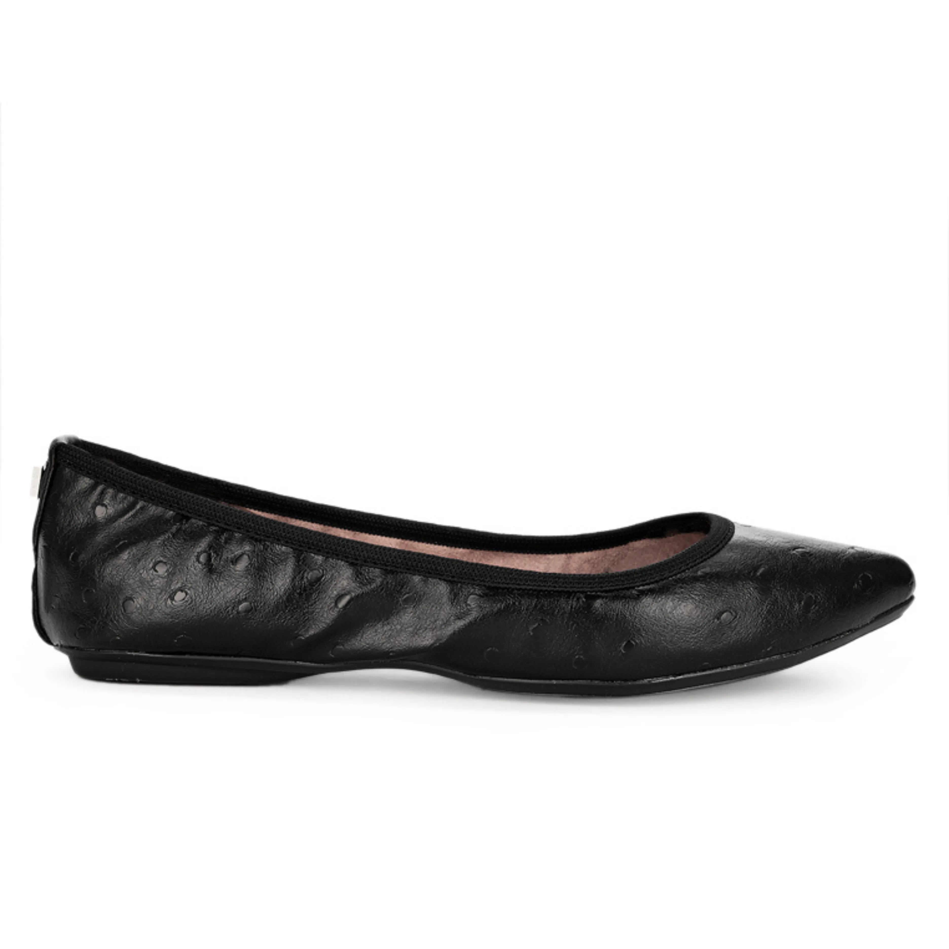 JANEY Ballet Flat Shoes - Black Ostrich