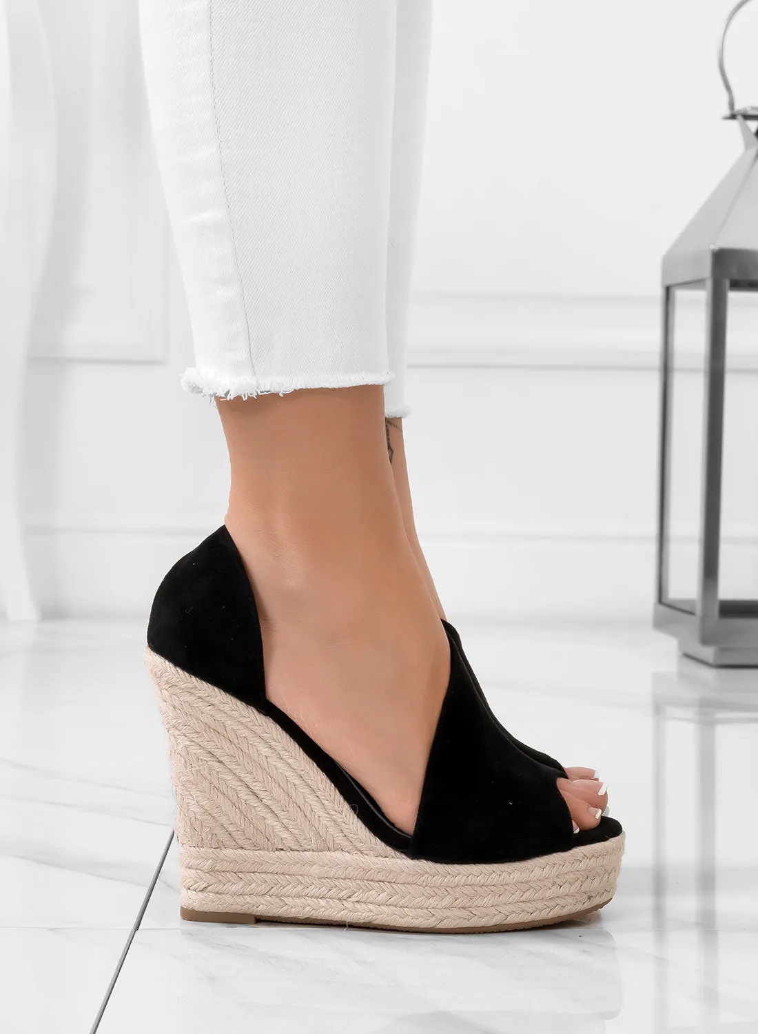 JOLIE - Espadrilles nere con zeppa in corda