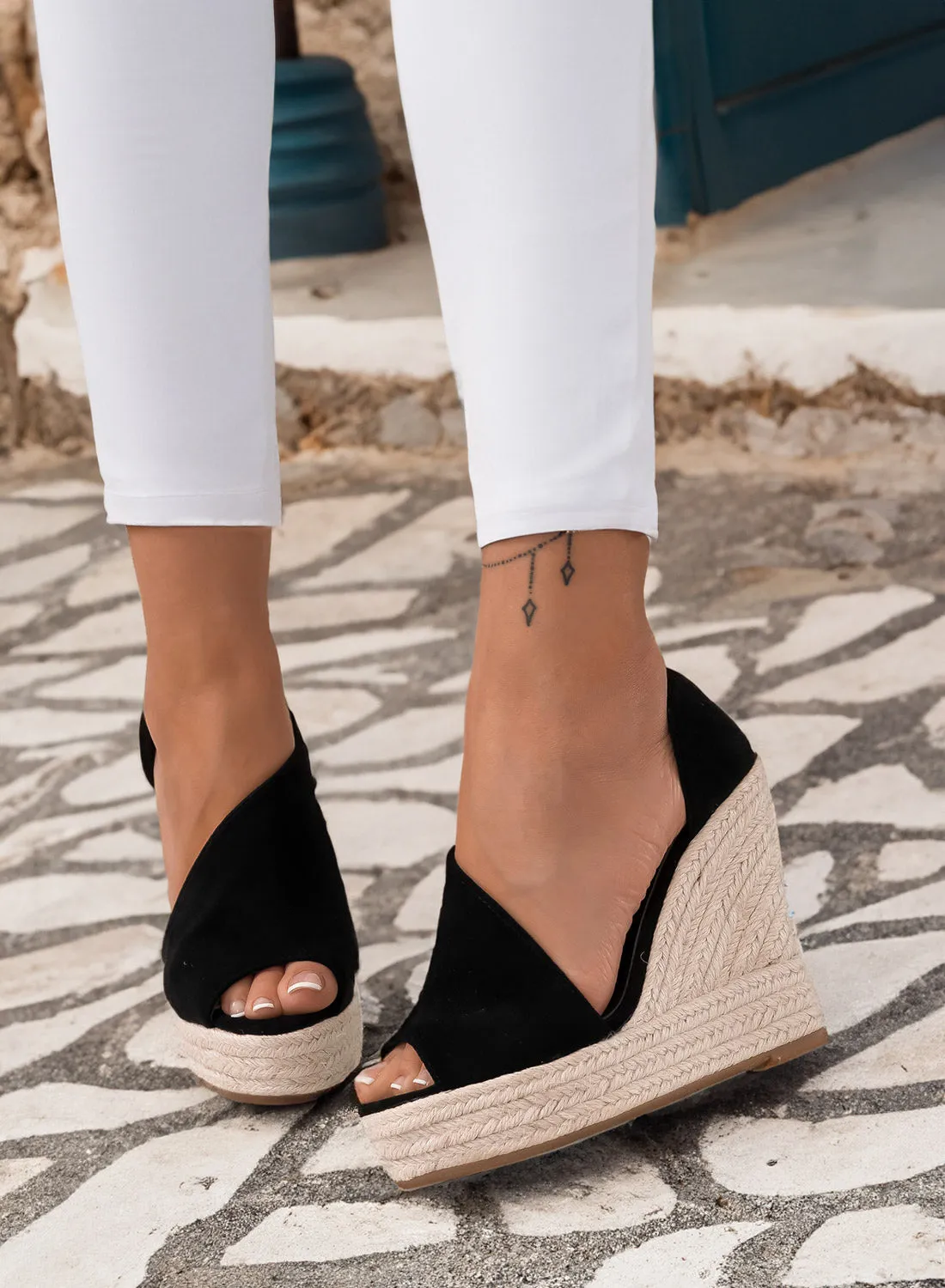 JOLIE - Espadrilles nere con zeppa in corda