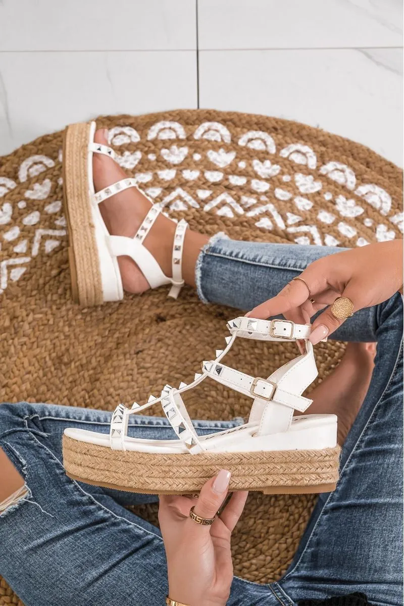 LOREEN - Sandali espadrilles con borchie argento bianchi