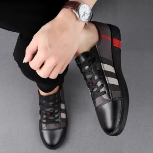 Men Leather Stripe Breathable Sneakers