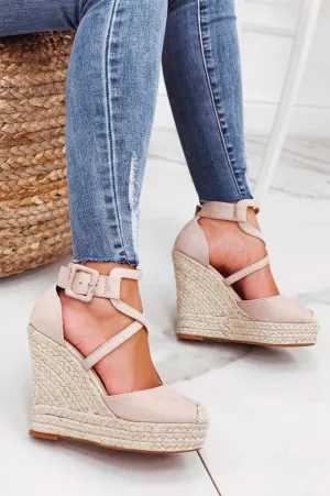 MORRIS - Espadrilles nude con zeppa e fasce ad incrocio