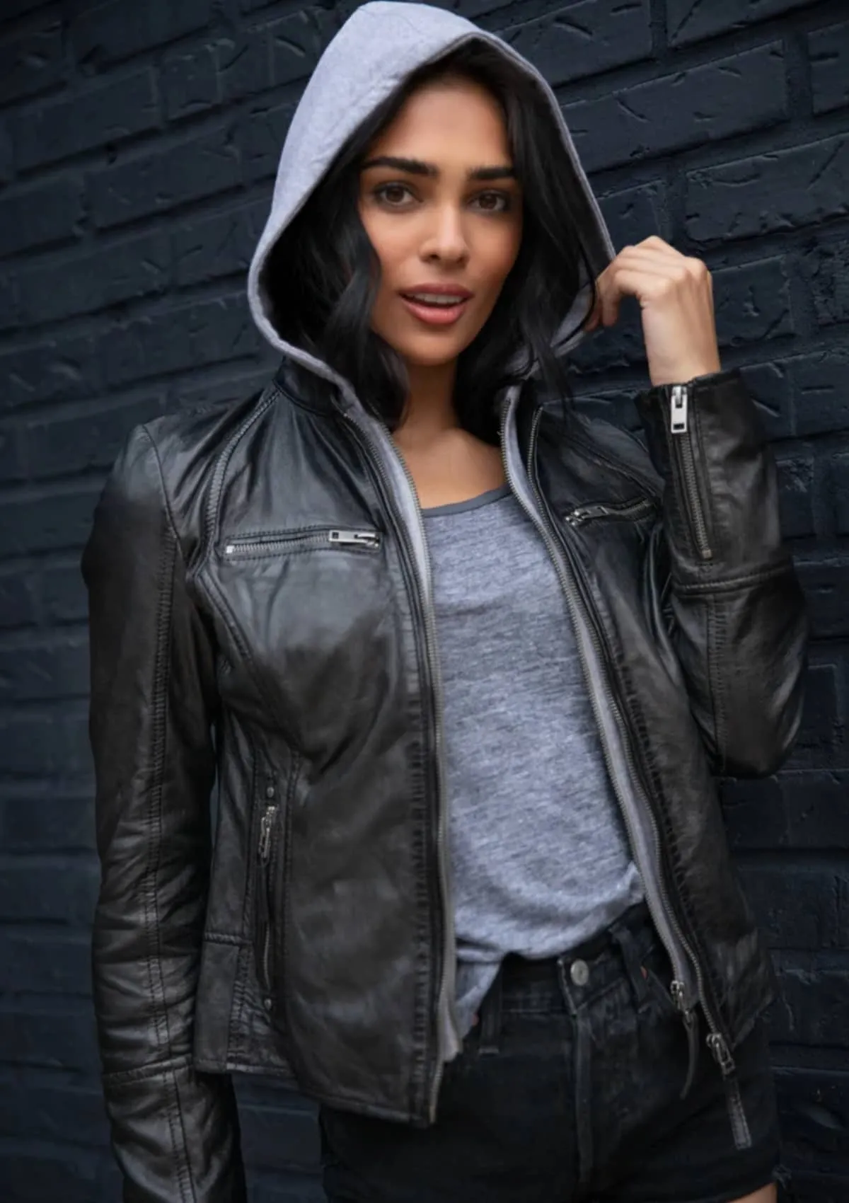 Nola Hooded Leather Jacket