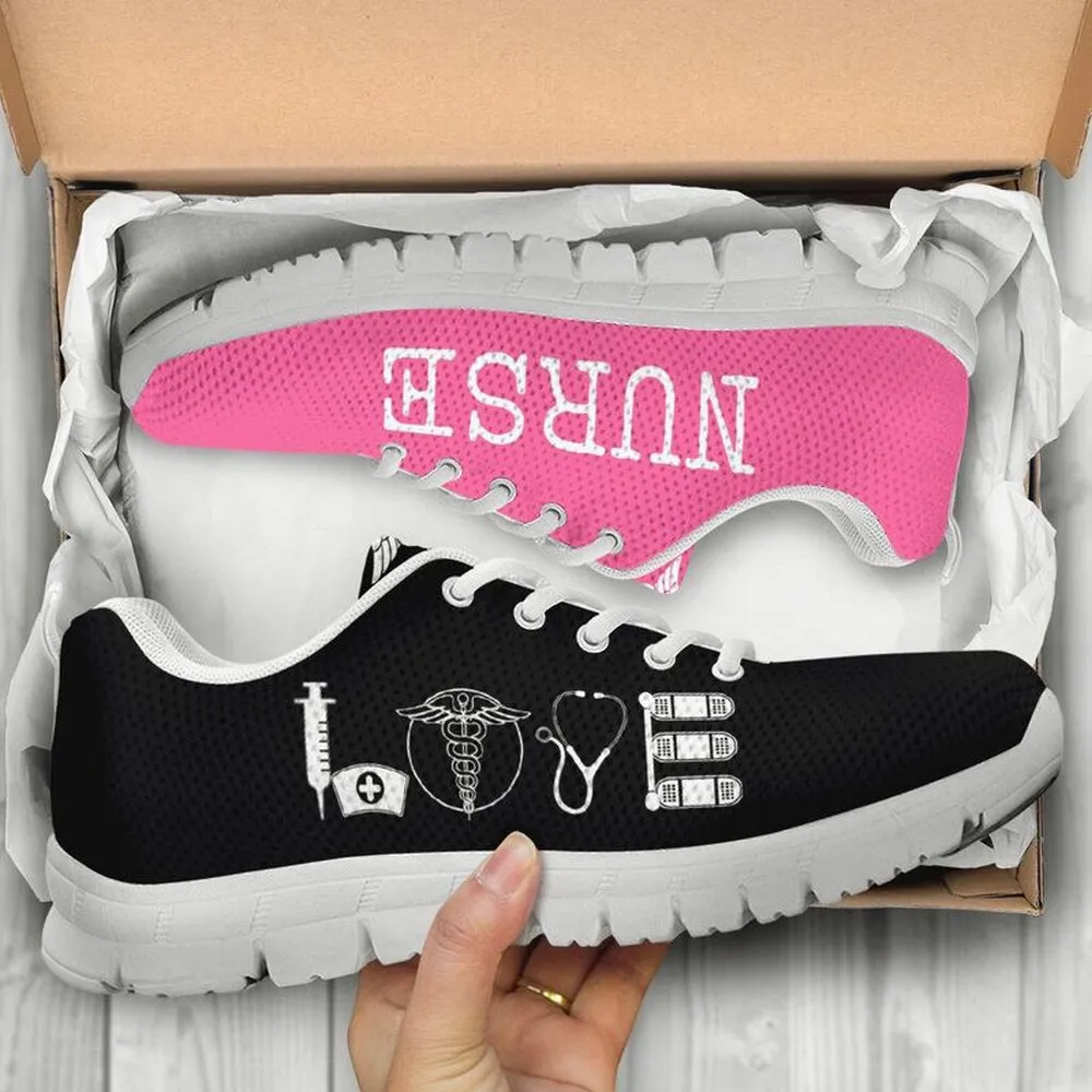 Nurse Sneaker, Nurse Love Black Pink Sneakers Shoes, Best Shoes For Nurses