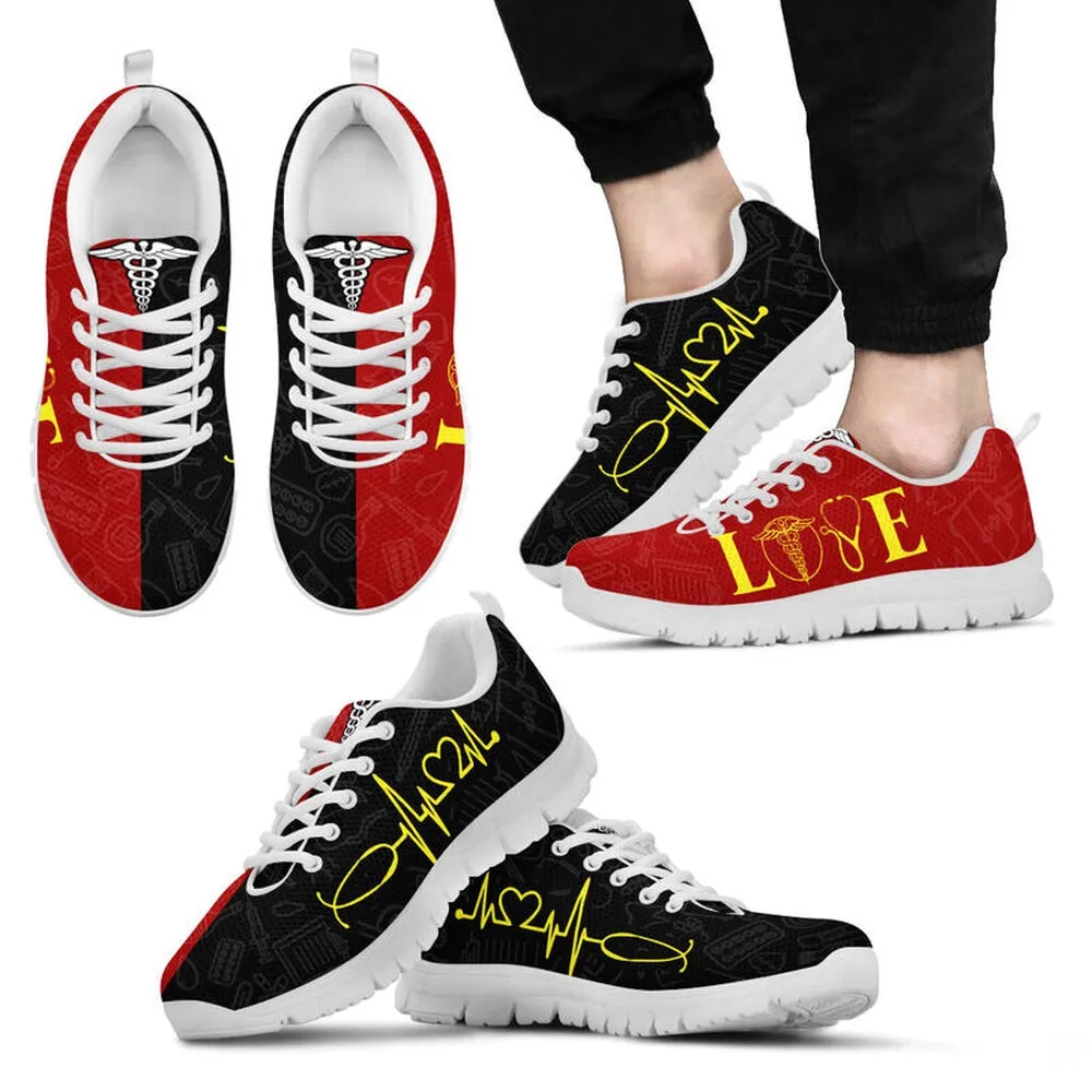 Nurse Sneaker, Nurse Love Heartbeat Red Black Sneakers, Best Shoes For Nurses