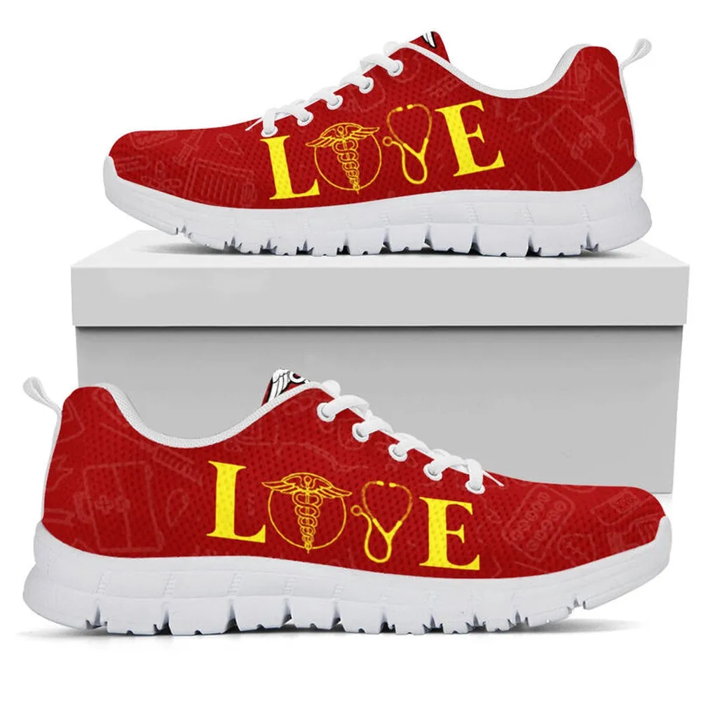 Nurse Sneaker, Nurse Love Heartbeat Red Black Sneakers, Best Shoes For Nurses