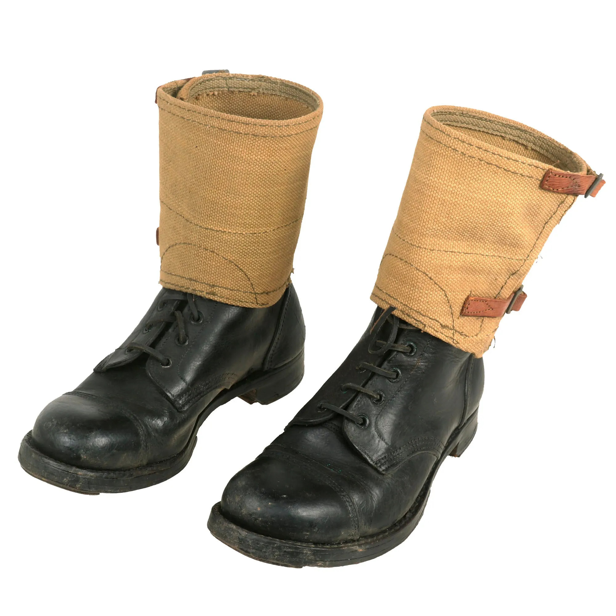 Original British WWII Hobnail “Ammunition Boots” Matching Pair With Matching 1944 Dated Leg Wraps