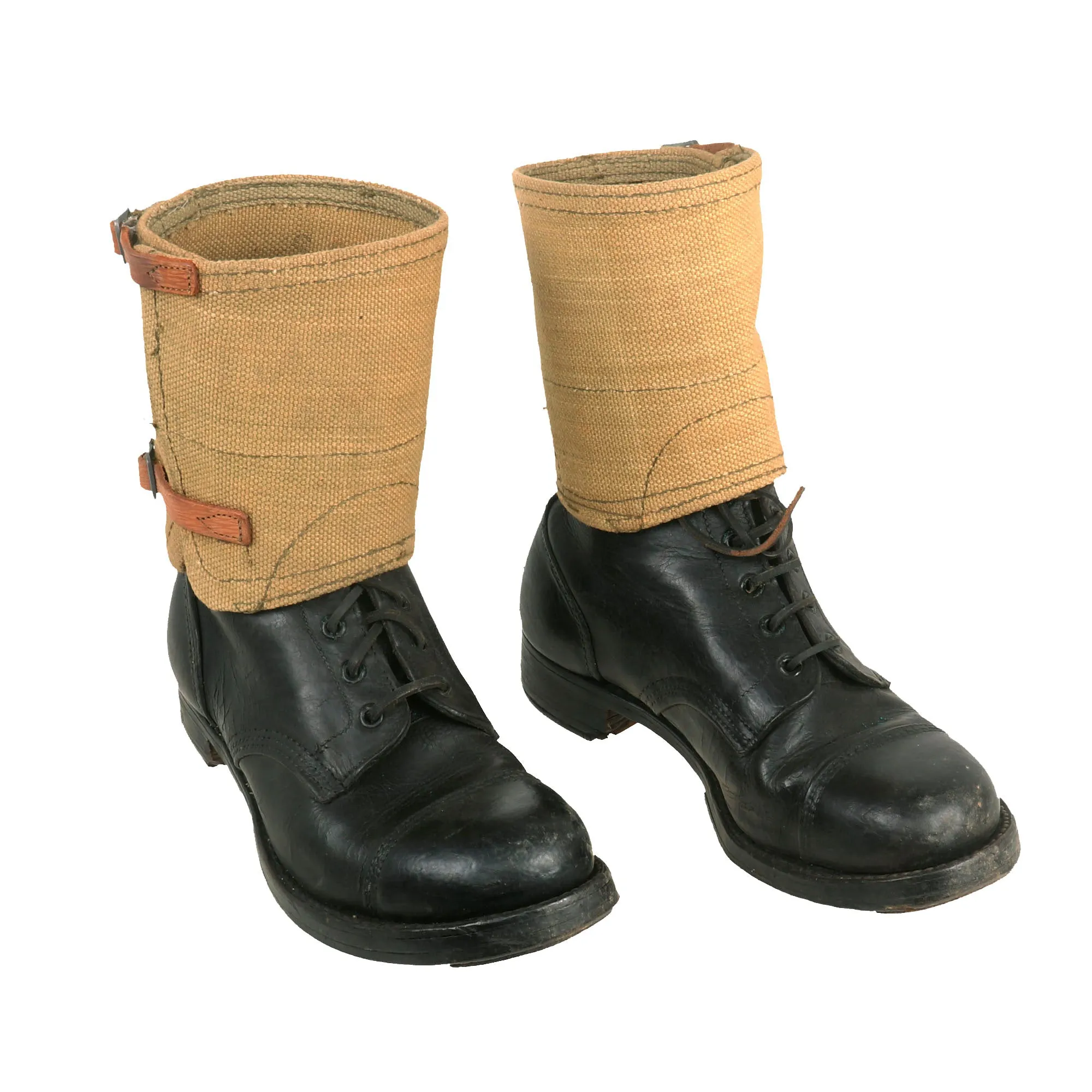 Original British WWII Hobnail “Ammunition Boots” Matching Pair With Matching 1944 Dated Leg Wraps