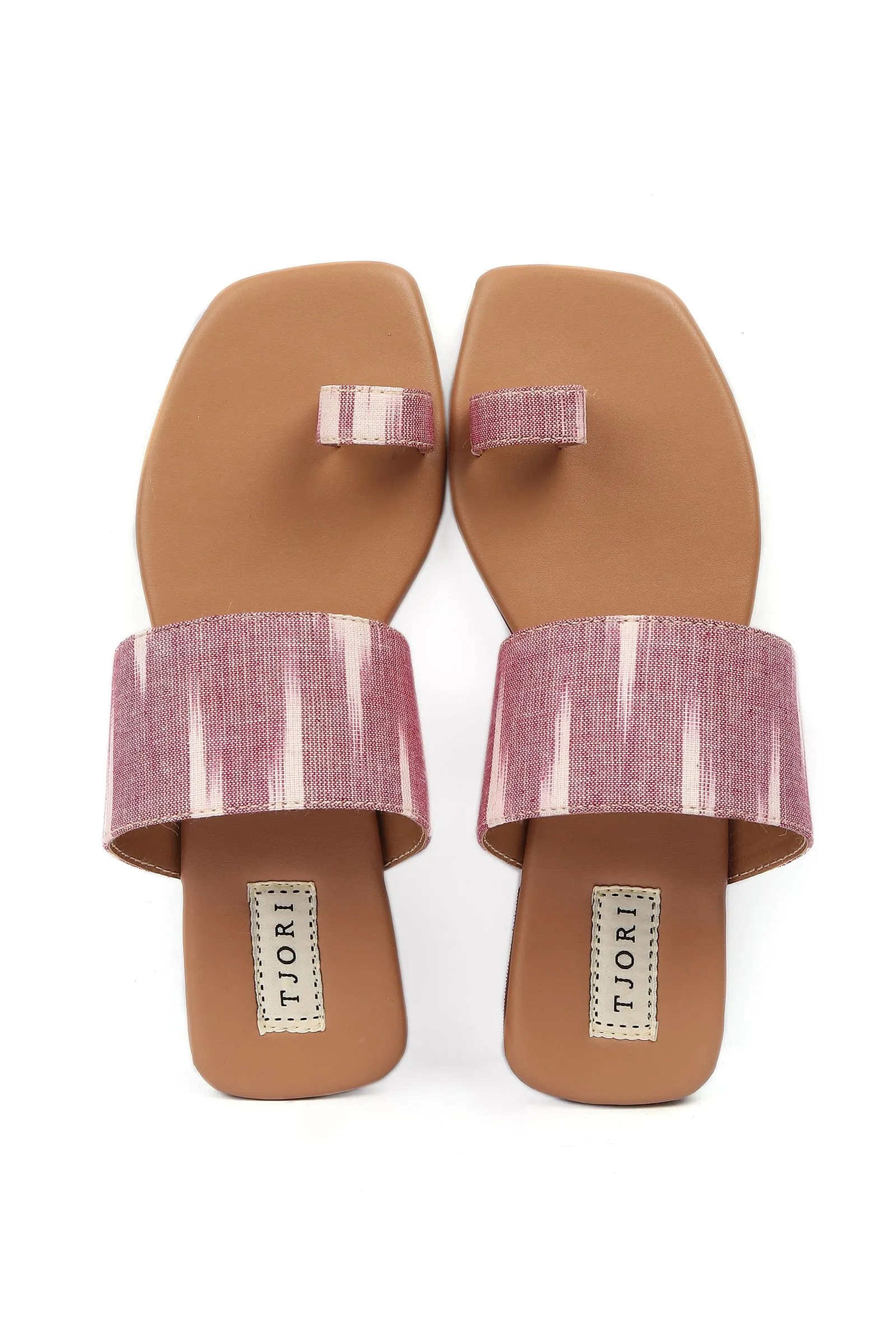 Pink & Cinnamon Brown Ikat One Toe Cruelty Free Leather Flats