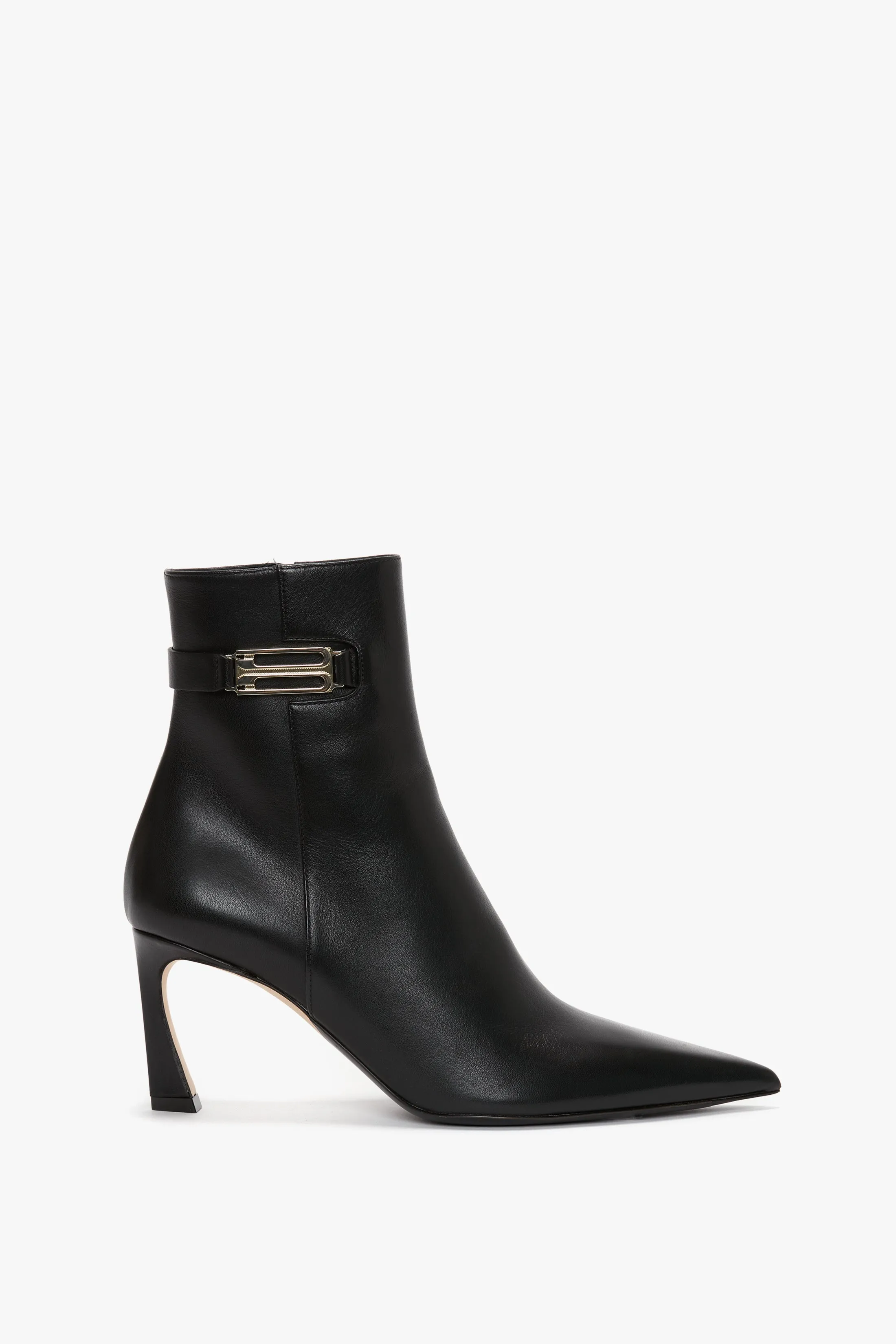 Pointed Toe Half Boot In Black Leather