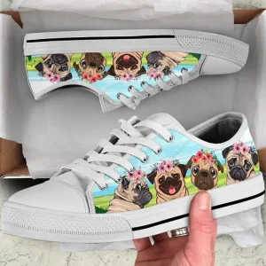 Pug Dogs Low Top Shoes - Cute Dog Flat Shoes Pug Dog Lovers Canvas Sneaker, Dog Printed Shoes, Canvas Shoes For Men, Women