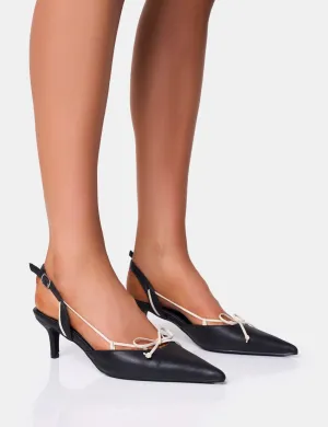 Rai Black Wide Fit Bow Detail Slingback Court Mid Heels