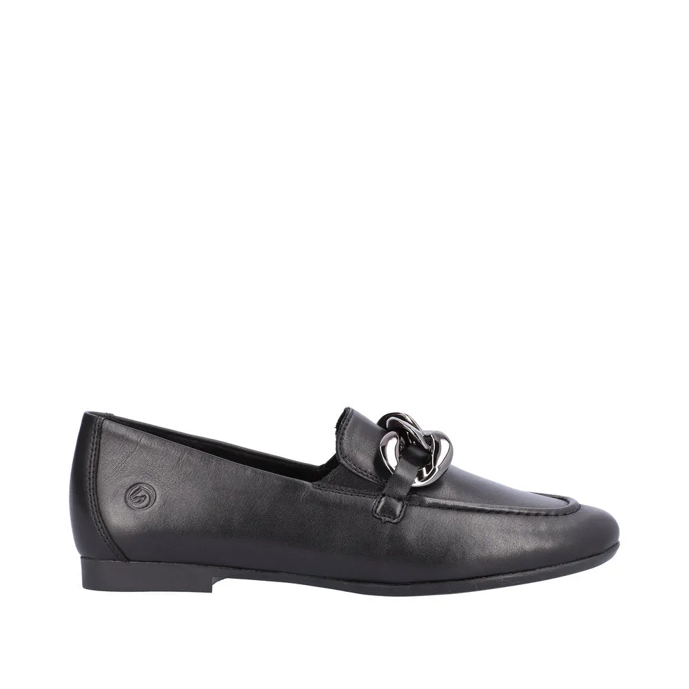 Remonte D0K00-00 Odeon Black Chain Detail Leather Loafers