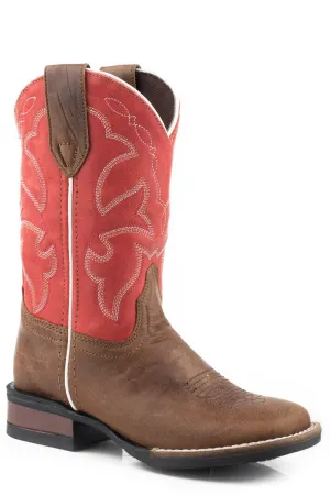 Roper Boys Kids Tan/Red Leather Monterey Cowboy Boots