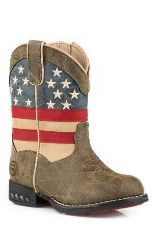 Roper Usa Flag Boys Toddlers Brown Faux Leather Patriot Cowboy Boots