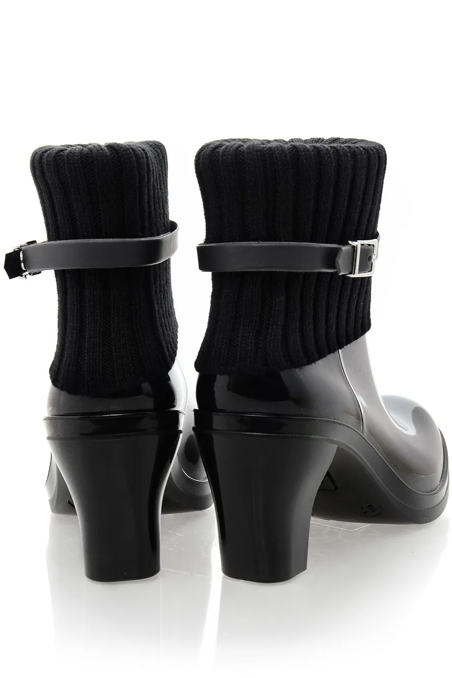 SARLOT Black Heeled Rubber Ankle Boots