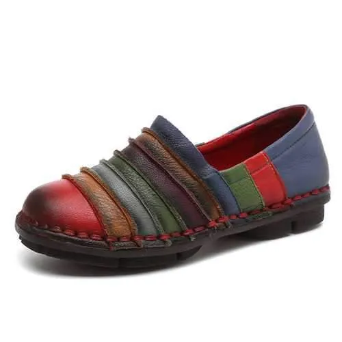 SOCOFY Genuine Leather Colorful Comfortable Flat Loafers