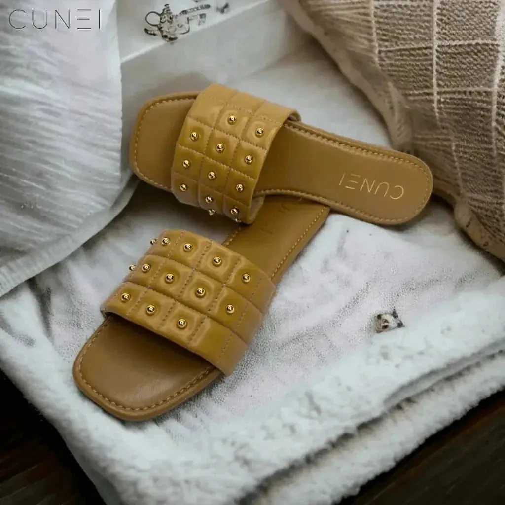 Tan Opulence Buttoned Slides