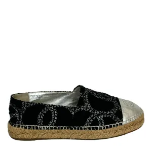 Tweed Cap Toe Espadrilles Silver CC Logo