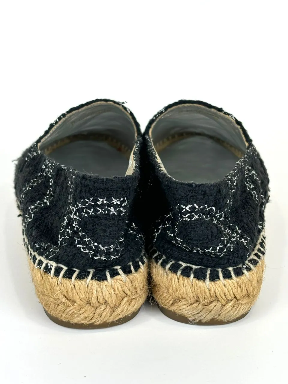 Tweed Cap Toe Espadrilles Silver CC Logo