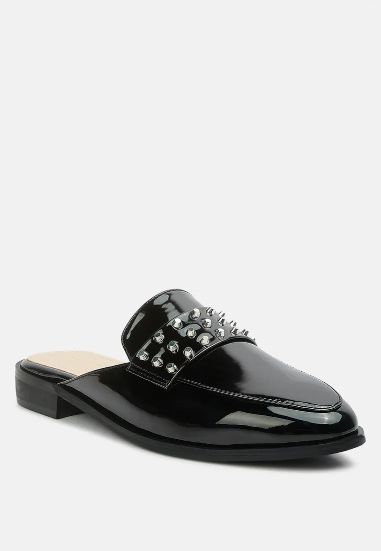 YASHTA Black Patent Studded Flat Mules