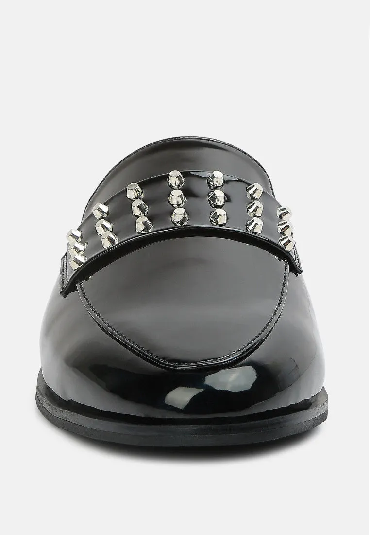 YASHTA Black Patent Studded Flat Mules