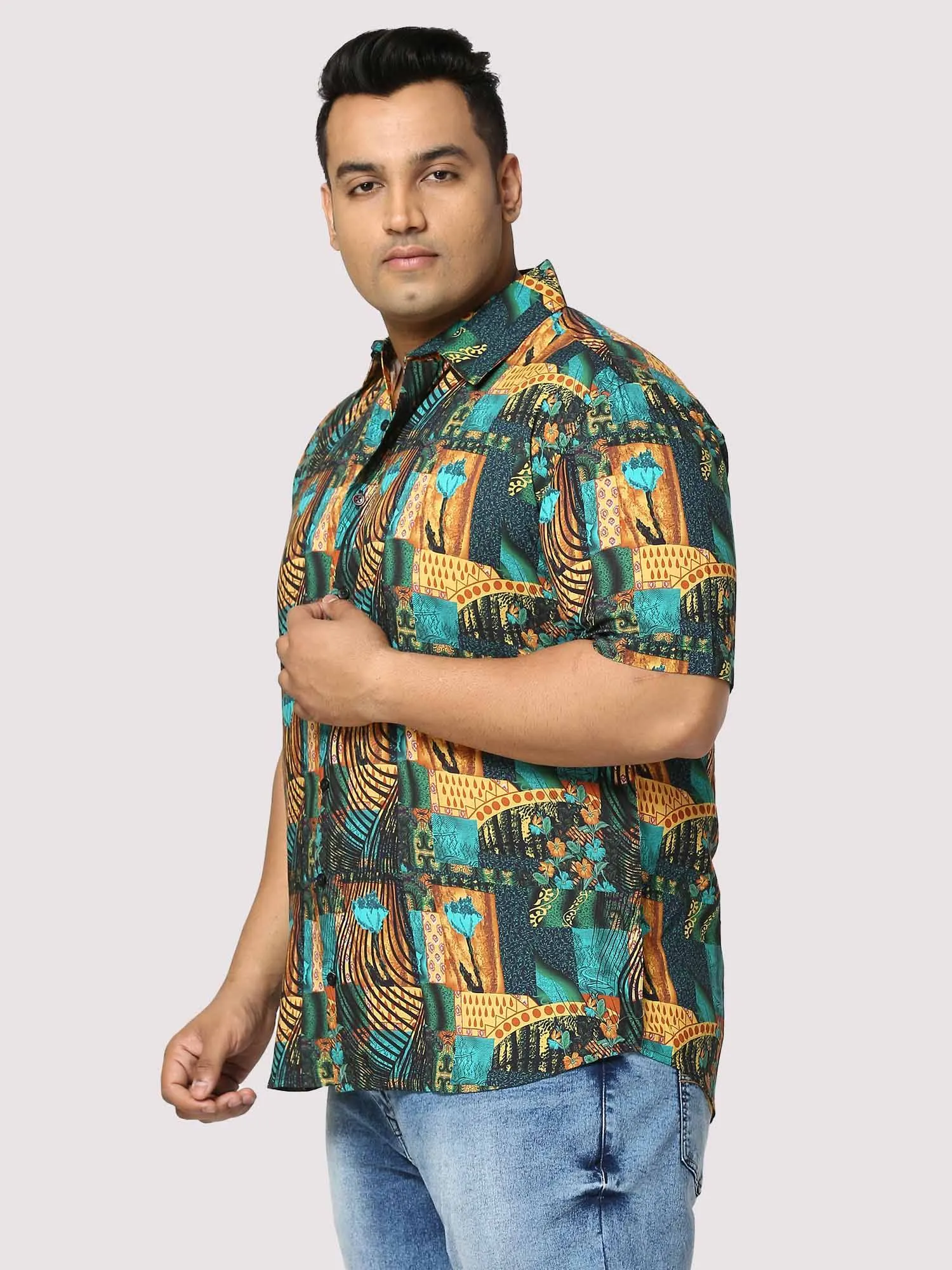 Zeus Digital Printed Half Shirt Men's Plus Size